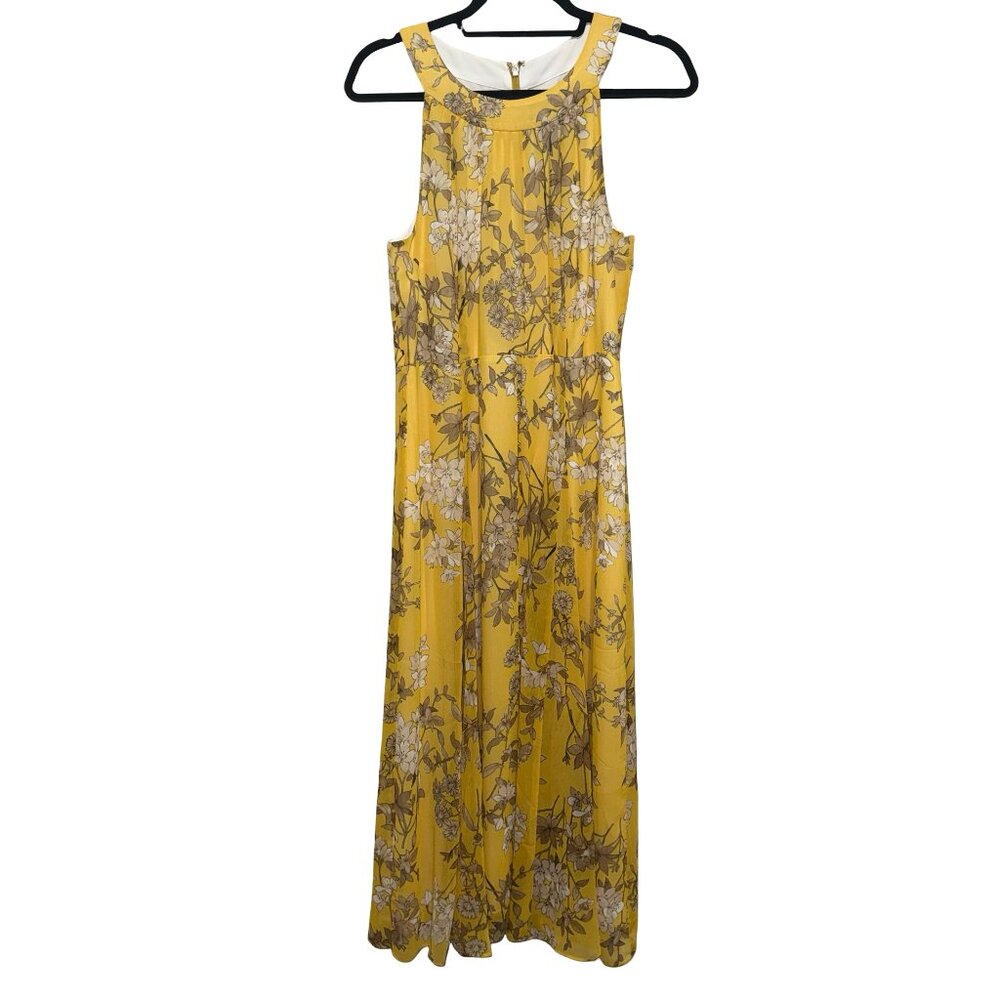 Tommy Hilfiger Victoria Yellow/Tan Floral Chiffon Maxi Dress Sz 10